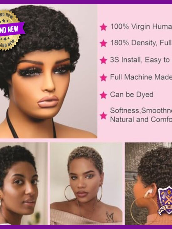 Human Hair Afro Wig Glueless Breathable Cap Short Curly Versatile Style main image 6